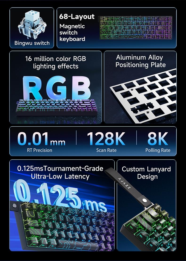 AK680 V2 wired gaming mechanical keyboard AJAZZ e-sports game specific axis ice island switch gaming player computer office compact mechanical keyboard 8K return rate RGB DIY multi scene applicability