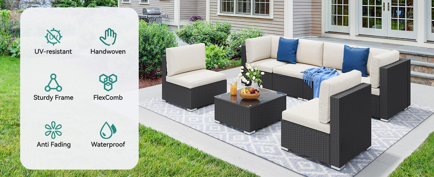【Dealsforyoudays】Yitahome Patio Furniture Set, 6-Piece and 7-Piece, All-Weather PE Rattan Wicker Outdoor Sectional Sofa with Soft Cushions & Coffee Table, Patio Conversation Set for Backyard, Garden, Porch, Balcony