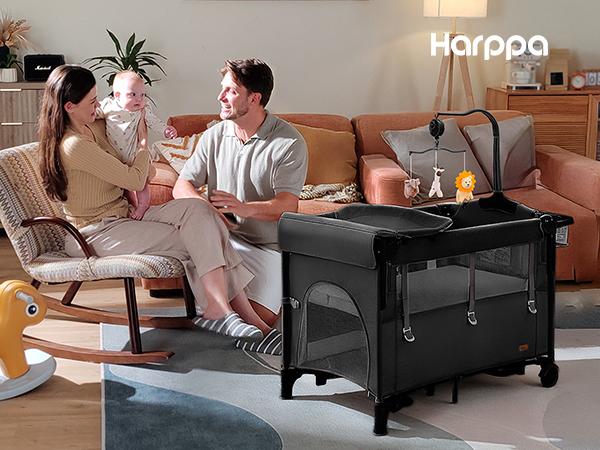 HARPPA Saimia | 5-in-1 Pack and Play Baby Bassinet & Playard, Bedside Sleeper with Mattress, Rocking Bassinet for Baby, Diaper Changing Baby Cribs, Foldable Playpen for Travel