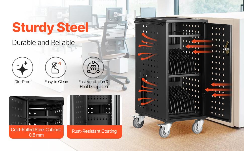 fathersdaygift  VEVOR Laptop Cart, 20 Device Mobile Charging Cart, Up to 15.6 in Screen Size, Office and Classroom Mobile Charging Cart, for Chromebook, Tablet and Laptop