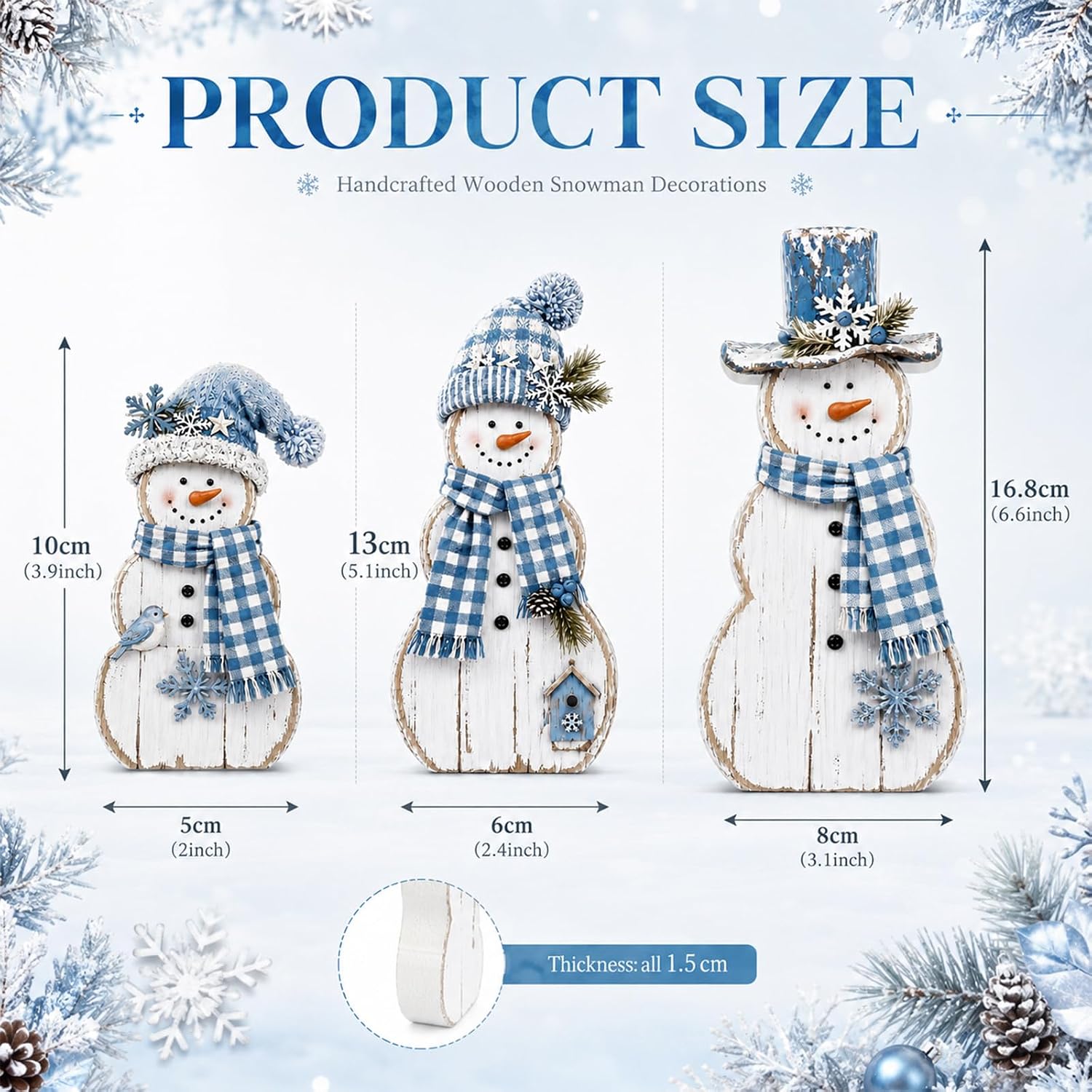3 count Blue Christmas Table Decorations Wooden Snowman Sign | Christmas Snowman Centerpieces, Merry Christmas Winter Tiered Tray Desktop, Winter Party Decor for Indoor  Kitchen Gifts