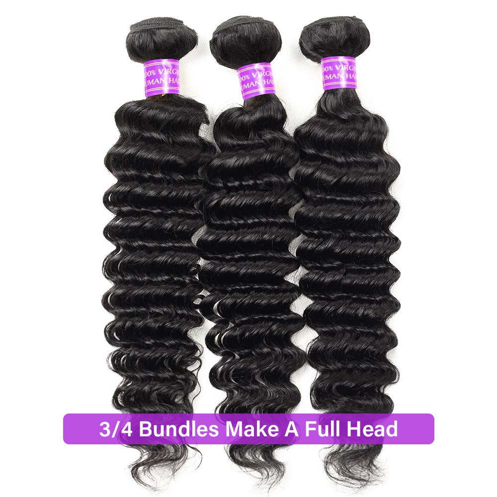 Thick Deep Wave Human Hair Bundles Raw Human Hair Weave Brazilian Body Wave Quick Weave Extensions 1/3/4 Bundles