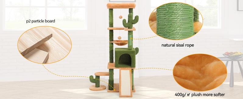 YITAHOME Tall Cactus Cat Tree Tower with Self-Grooming Brush, 37/60/76 in Cute Cat Climbing Tower for Indoor Cats with Cat Condo, Top Perch, Basktet, Sisal Scratching Posts and Board,Toy Balls