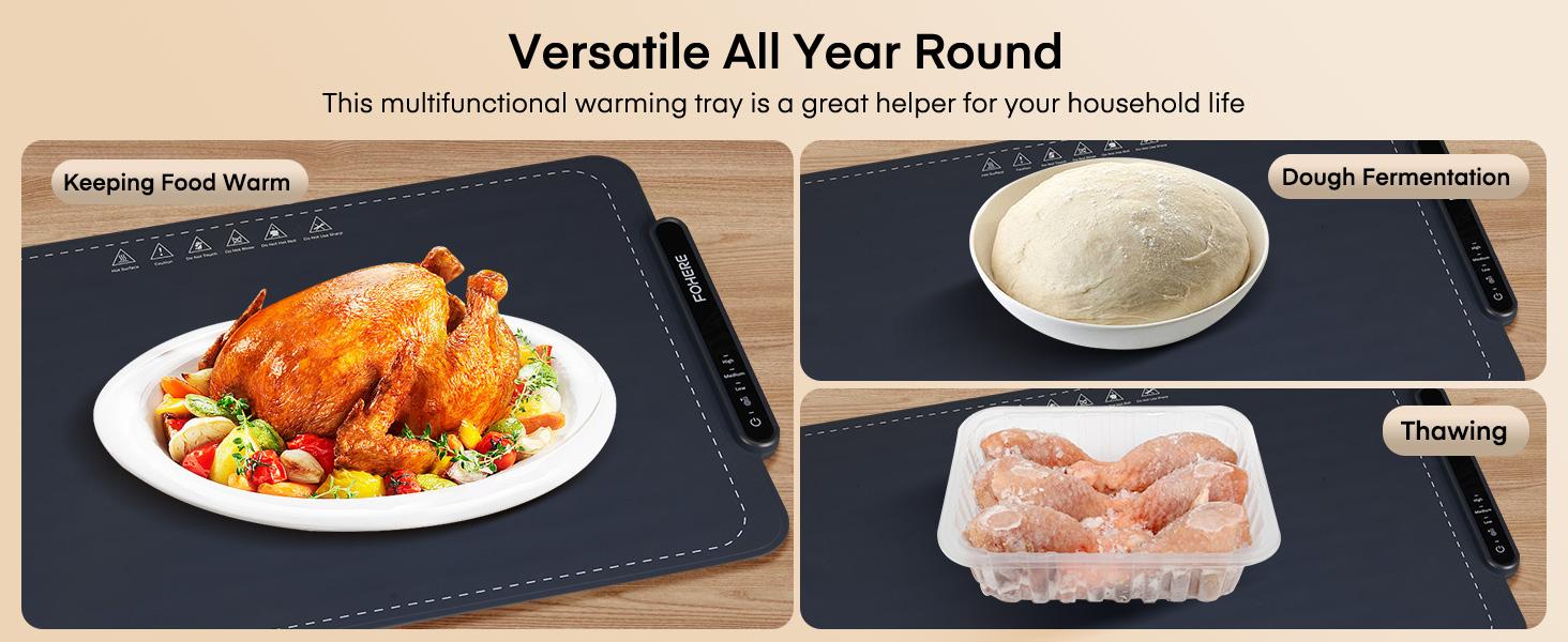 FOHERE Warming Mat for Food Full Surface Heating with 3 Modes, Thawing for Parties Buffets Gatherings Holidays Daily Use, Versatile, Rollable and Portable
