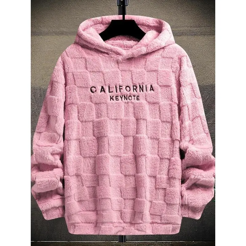 Men's California Embroidered Fleece Hoodie, Casual Long Sleeve Pullover Sweatshirt with Soft, Warm Thermal Design, Sweatshirts Baggy Oversized Stretch Textured Menswear Sweatshirt Stretch Textured Tops, Thanksgiving