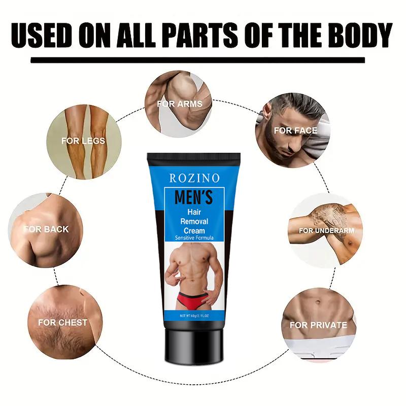 ROZINO Men's Sensitive Skin Hair Removal Cream - Gentle Formula for Smooth & Flawless Results - 60g Portable Tube - Alcohol-Free & Fragrance-Free - Quick & Painless Hair Management - Body Care Daily ROZINO Men's Sensitive Skin Hair Removal Cream - Gentle Formula for Smooth & Flawless Results - 60g Portable Tube - Alcohol-Free & Fragrance-Free - Quick & Painless Hair Management - Body Care Daily