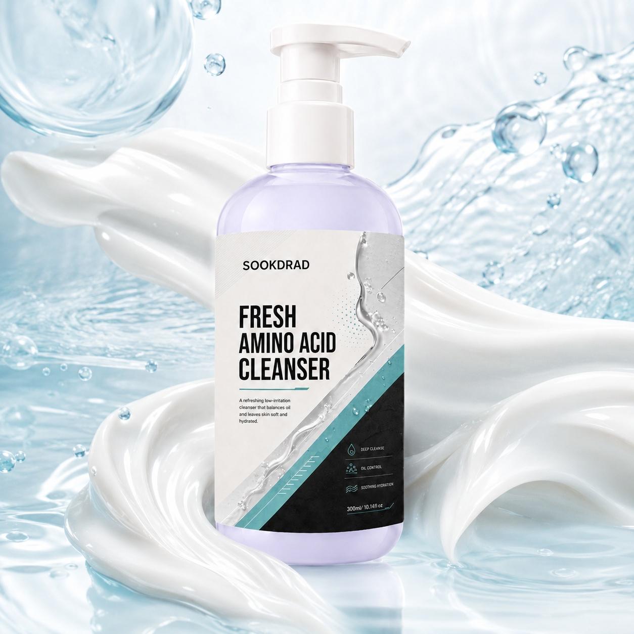 Fresh Amino Acid Cleanser, amino acid, deep cleanse, oil control, soothing hydration, low irritation, oil balancing, soft skin, hydrated skin, facial cleanser, all skin types, 300ml/10.14fl.oz