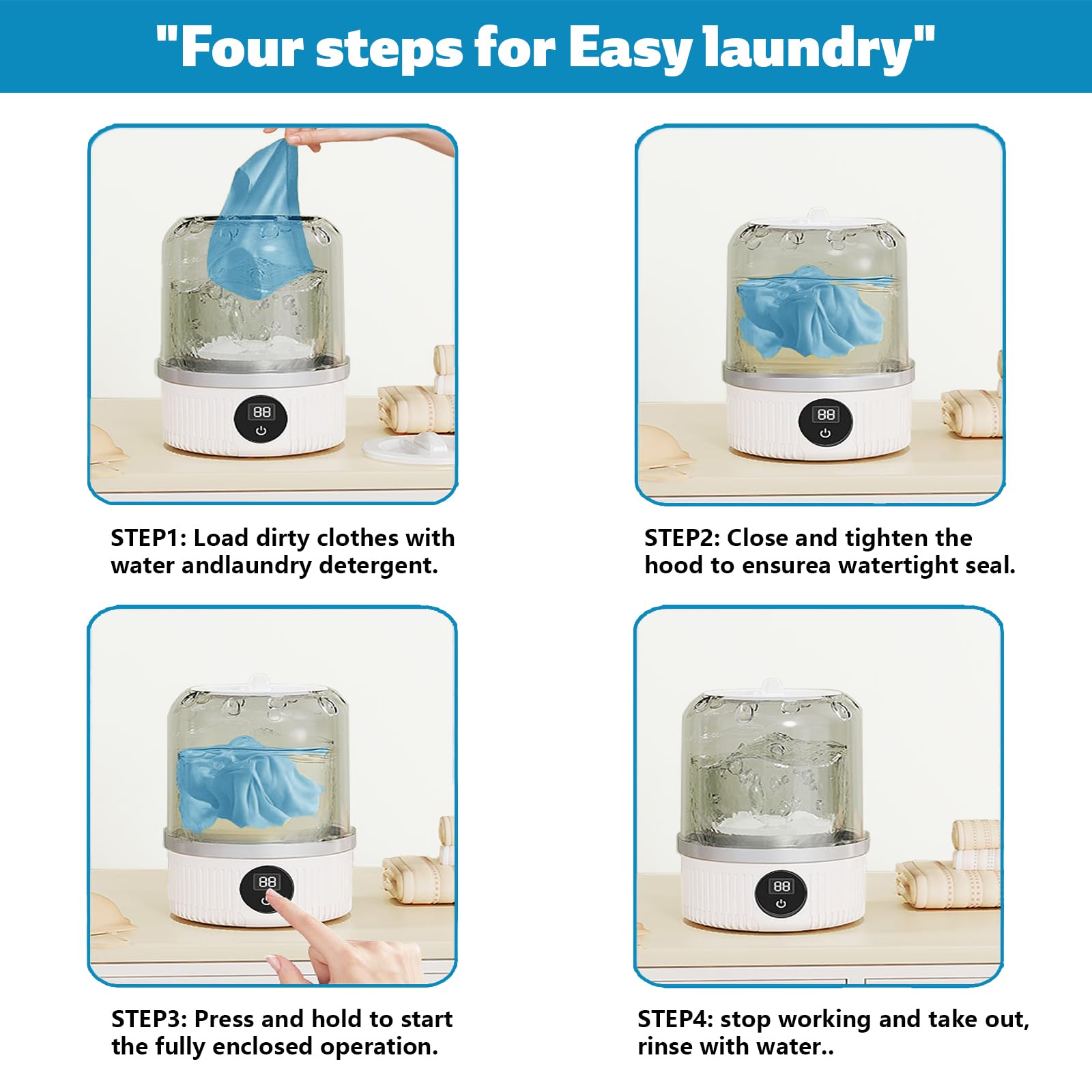 Portable Washing Machine, Underwear Washer, Small Washing Machines, Mini Washing Rechargeable Washing-Machine, Laundry Cup for Bra, Underwear, Socks