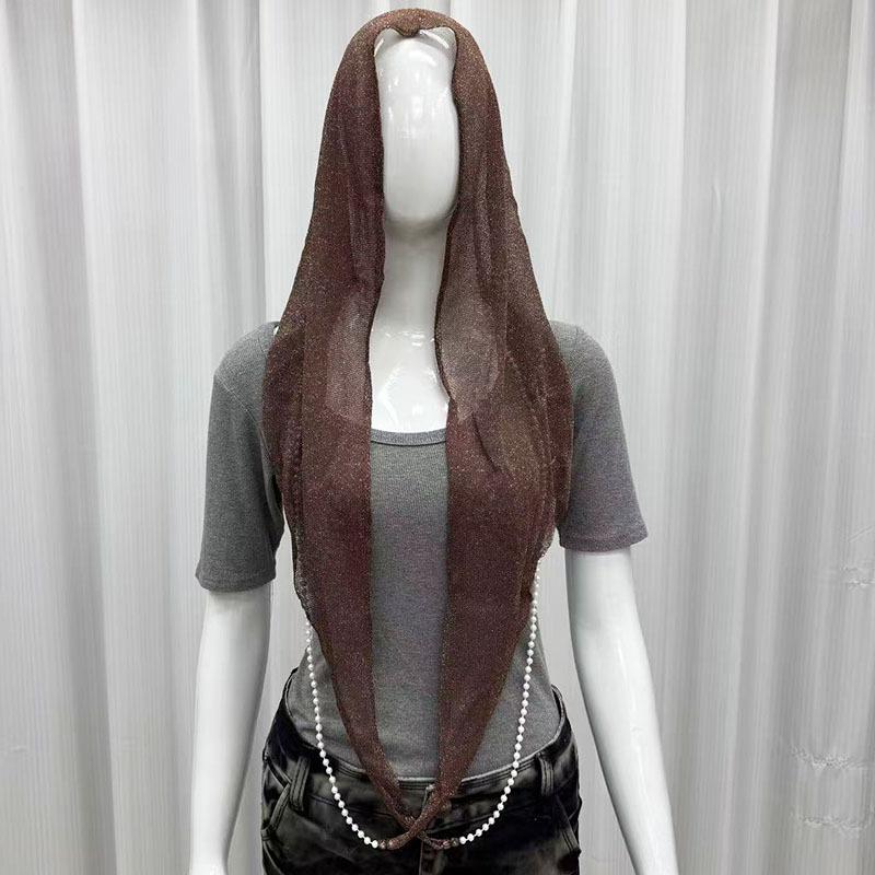 Pearl chain bright silk hooded scarf summer breathable sun protection veil