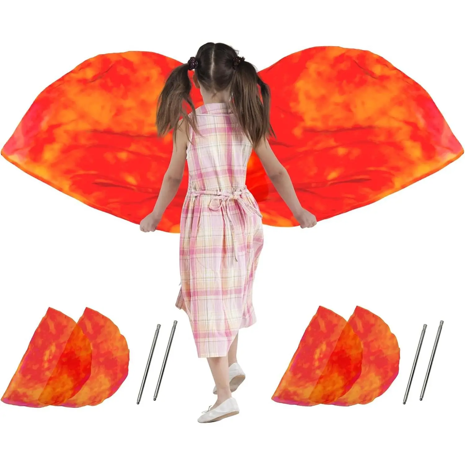 4 Pcs Set 39.3 x 27.5 Inch Praise Church Flags with Scalable Rod,Worship Flag for Girls Adults Practice Performance,Semicircle Angel Wing Flags Design Orange Red