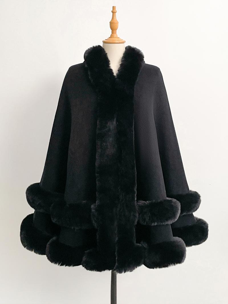 Luxury Faux Fur Hooded Cape Shawl, Warm and Comfortable for Air-Conditioned Rooms, Ideal for Daily Wear at Home and Parties Luxury Faux Fur Hooded Cape Shawl, Warm and Comfortable for Air-Conditioned Rooms, Ideal for Daily Wear at Home and Parties