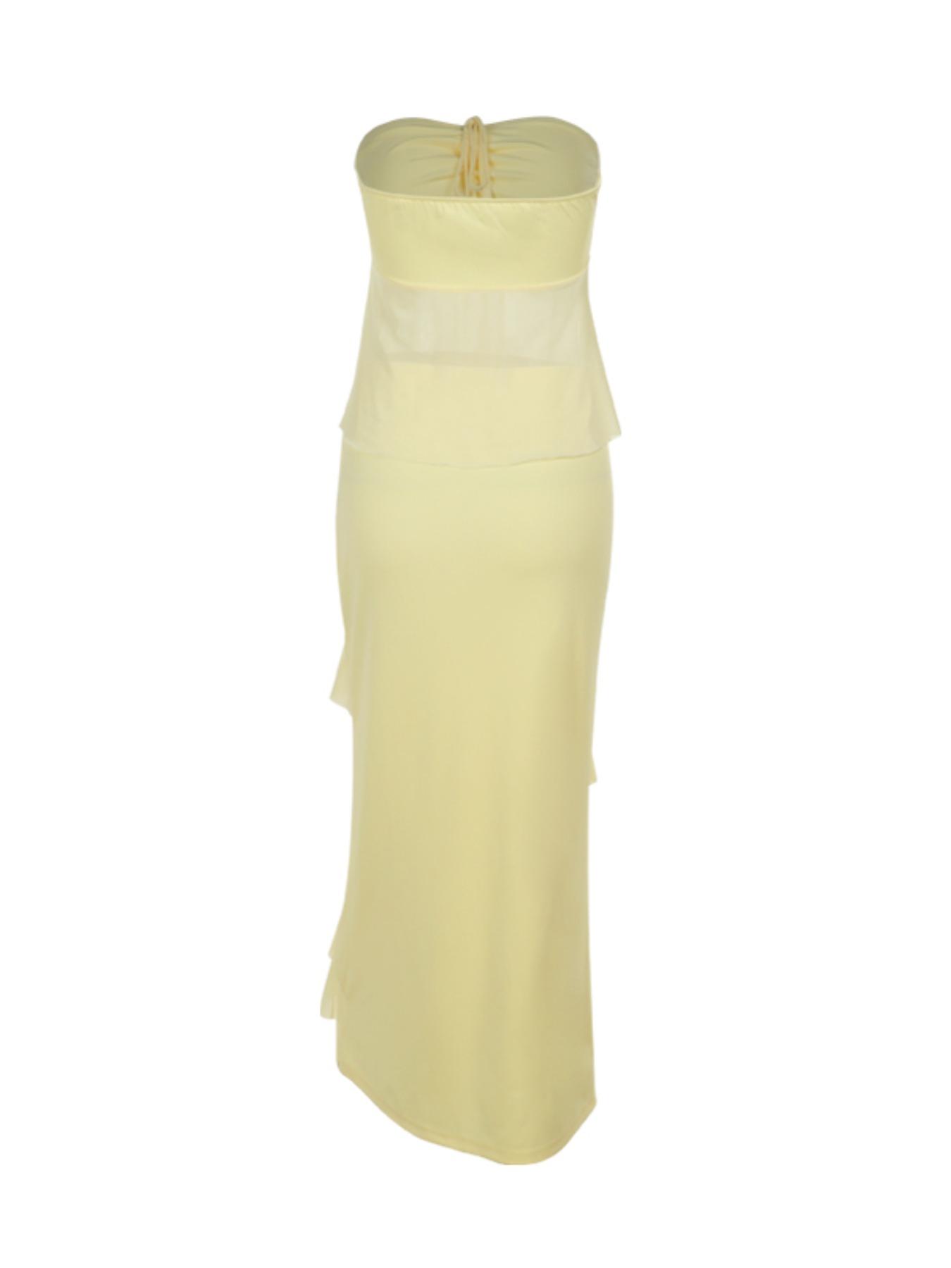 Women's Solid Blackless Tube Top & Ruffled Bodycon Skirt Set, Casual Fashion Cozy Two-piece Outfits for Daily Holiday Vacation Wear, Ladies Clothes for Summer Easter