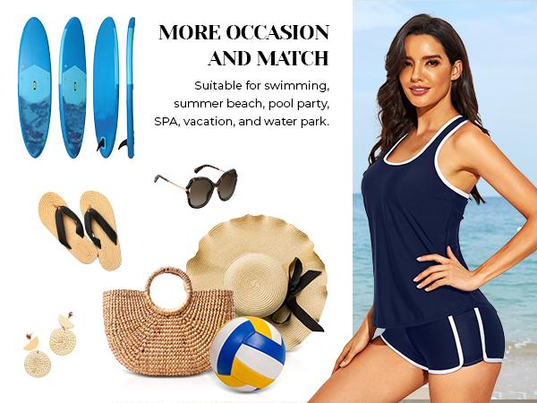 Tempt Me Women Two Piece Tankini Swimsuits - Swimsuits with Pockets Shorts Tummy Control Bathing Suit Athletic Swimwear