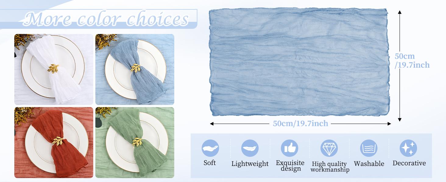FANI 42/60/84/100 Pack Gauze Cheesecloth Napkins Wrinkled Table Napkins Soft Cotton Cloth Napkins Rustic Decorative Napkins for Weddings Party Dinner Table Everyday Use, 20 x 20 Inch Tableware Decorations Supplies Decorations Supplies