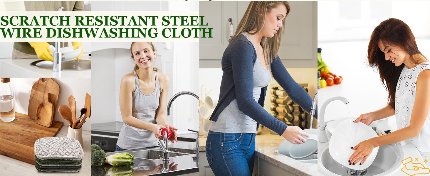 2026 New Double Side Non Scratch Wire Dishcloths,Multipurpose Wire Dishwashing Rags for Wet and Dry, Reusable Metal Dish Cloth,Wire Miracle Cleaning Cloths for Kitchen(Silver 6Pcs)