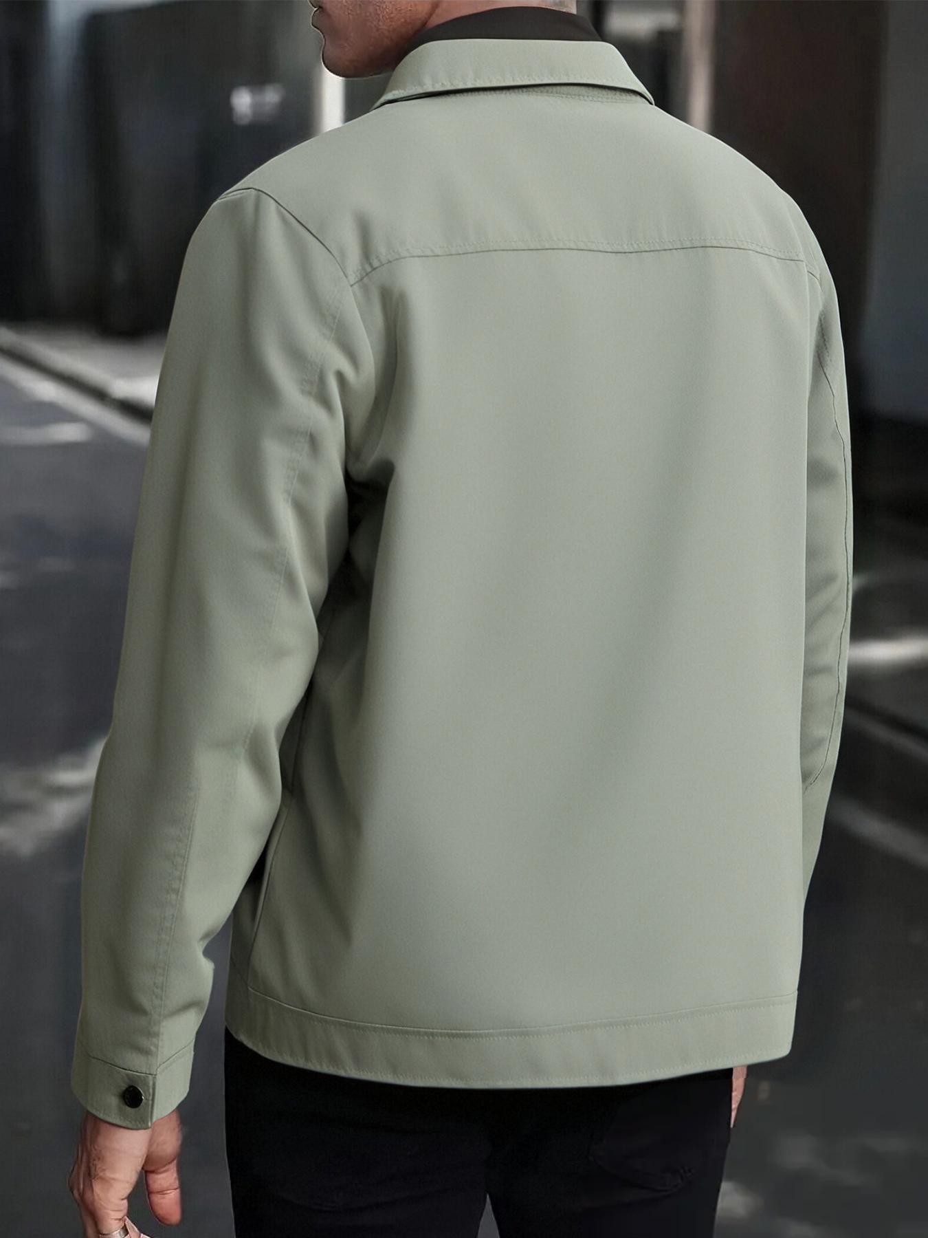 Men's Spring and Autumn Lightweight Jacket - Simple Office Solid Color Casual Jacket, Zipper Closure - Collar Design, Machine Washable, Polyester Fiber, Suitable for Daily Leisure, Work, and Formal occasions