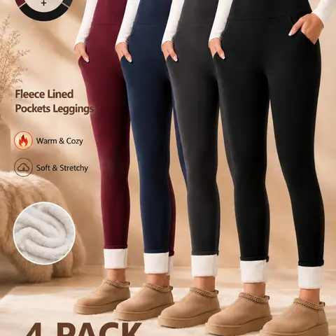 Women's Winter Fleece Lined Shark Leggings, High Waist Stretch Slim Thermal Pants, Thick Lamb Fleece Lined Yoga Pants With Side Pockets, Casual Outerwear Tights, Elastic Yoga Pants
