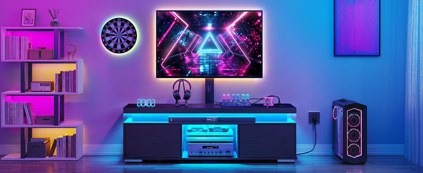 Yitahome 65 Inch TV Stand for Living Room with Mount & Power Outlet, Led Entertainment Center with Storage, TV Console Media Cabinet Height Adjustable Mount, Black