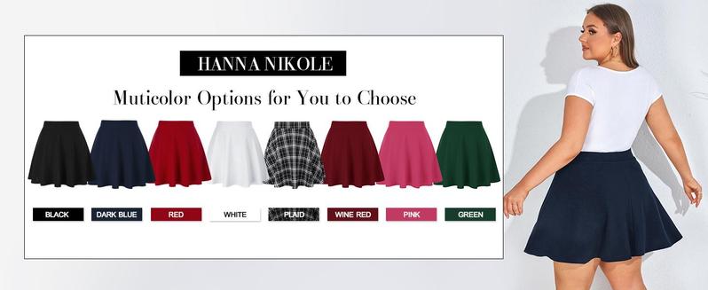 【S-XL&16-28W】Hanna Nikole Women Plus Size Casual Mini Skater Skirt Elastic Lining High Waist Basic Flared Skorts Pleated with Pocket #TikTokShopBacktoSchool