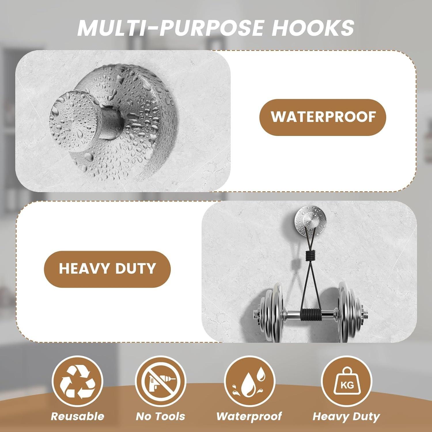 Suction Cup Hook, Waterproof & Rust Proof Hook, Multipurpose Hook for Shower, Bathroom, Kitchen, Glass Door, Mirror, Ceramic Tile