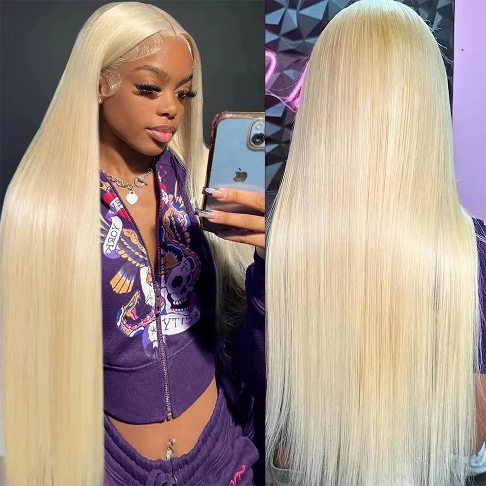 [BABOSHOW 40 Inch Blonde  613 Straight 13X6 HD Lace Frontal Wigs Pre plucked 180% Density 99J# Burgundy Lace Front Human Hair Wigs For Women Straight Human Hair Wigs Can Be Dyed