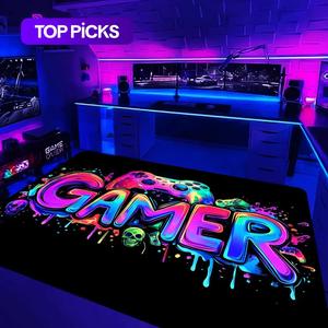 gamepad pattern flannel rug, 1 count fluorescent soft and comfortable area carpet, floor carpet for home entrance, kitchen, living room, bedroom carpet