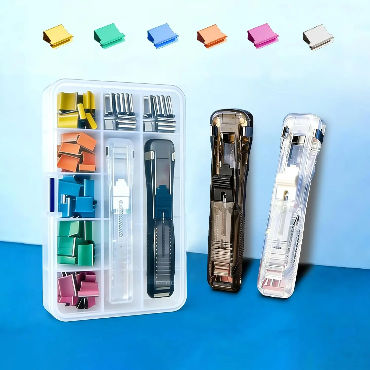 Portable Binder Clip Stapler Set, 2-Pack Handheld Clip Dispensers with 140  Metal Clips, 40-Sheet Capacity, Staple-Free Paper Binding, Black & White