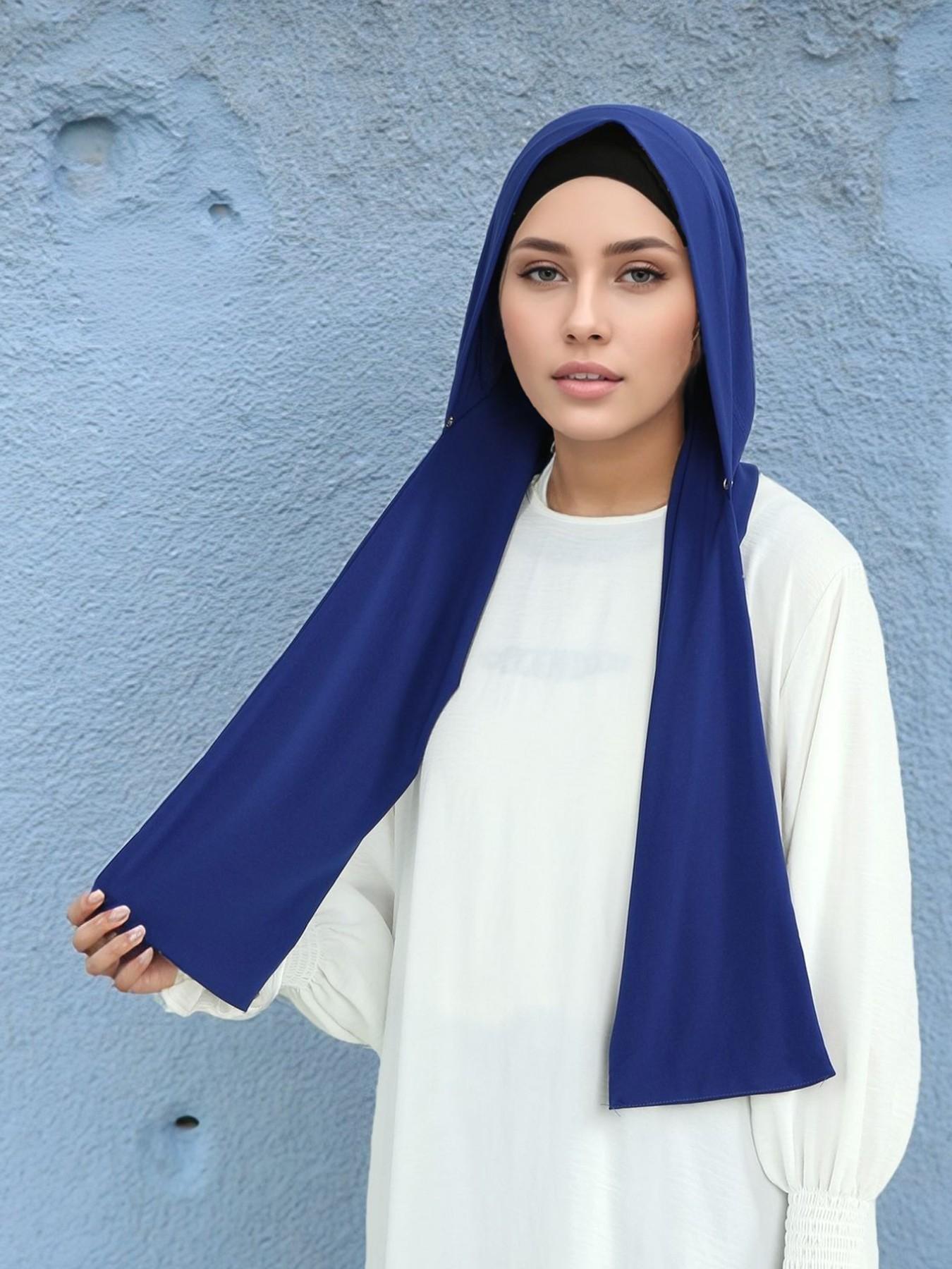 1pc Pre-Tied Elastic Muslim Headscarf, Women's Solid Color Hijab, For Muslim, Modal Material, Lightweight Breathable, Elegant Fashion Accessory