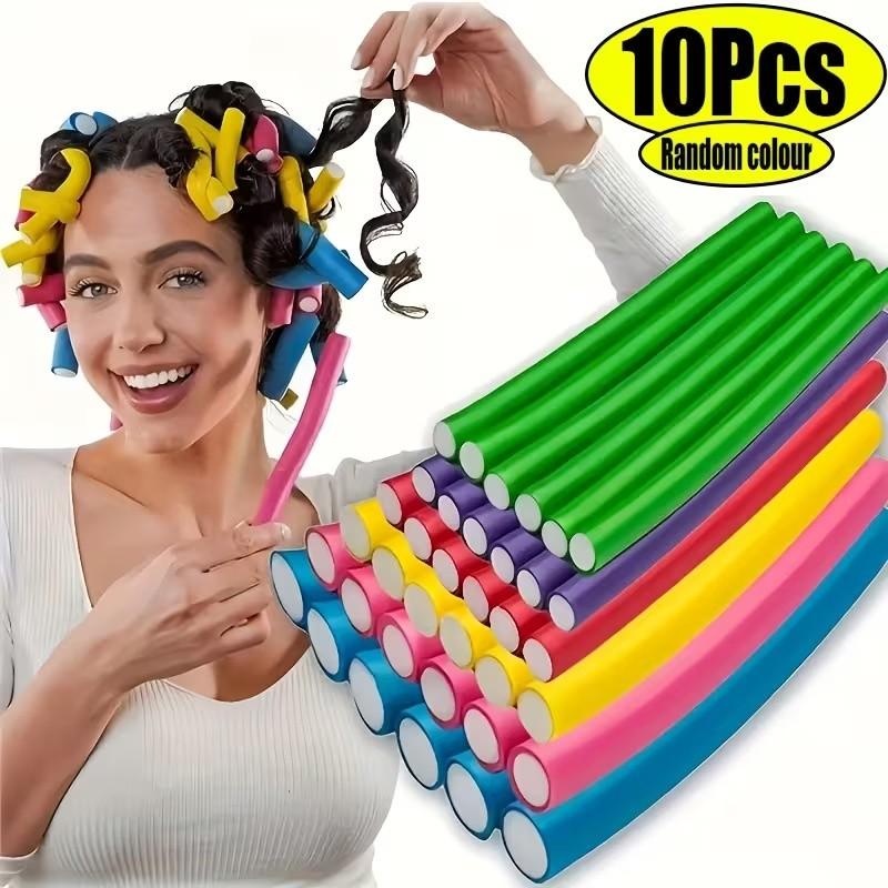 10pcs Flexible Hair Rollers Set, No Heat Curling Rods for Soft Waves & Spirals, DIY Foam Hair Rolls for Short & Long Hair, Blue, Heatless Hair Curlers