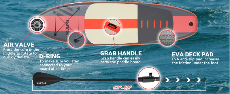 PUKAMI Inflatable Paddle Board for Adults,10.6' Stand Up Paddle Board with Premium SUP Accessories & Carry Bag,Paddle,Pump,Leash,Wide Stable Design,Non-Slip Deck,Surf Control for Youth