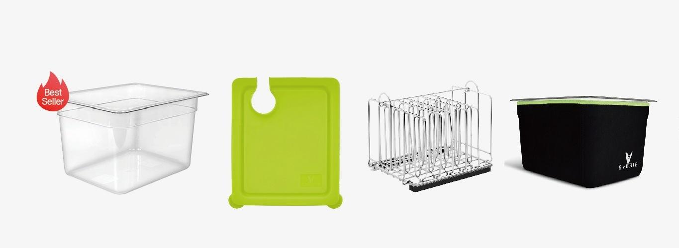 EVERIE Sous Vide Container with Universal Silicone Lid & Sous Vide Built-in Submersion Rack & Insulated Container Sleeve 12QT Kitchen Utensils for Cooking & Reheating Compatible with Anova,Breville Joule, Instant Pot Sous Vide Cooker  (KIT-TY-GJ)