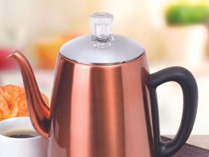 PER12 Stainless Coffee Percolator, 12 Cup, Polished Copper Finish, Gooseneck Spout, Clear Knob, Brewing Indication, Keep-Warm Function, Detachable Cord