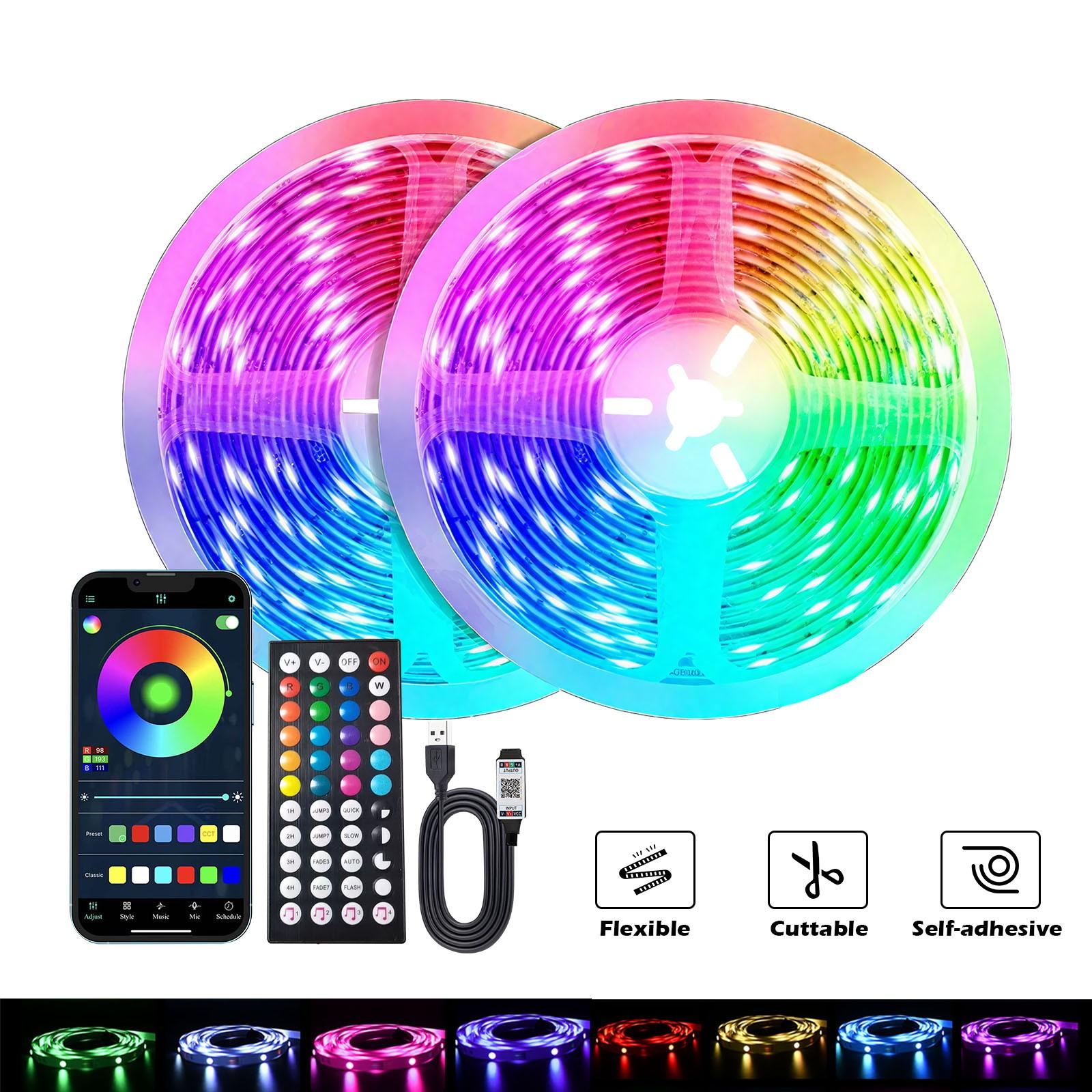 39.37-1574.8 Feet LED Smart Light Strip, APP or Remote Control with 44 Key Remote, Adjustable Color and Brightness, Light Dimmable for Home Decor