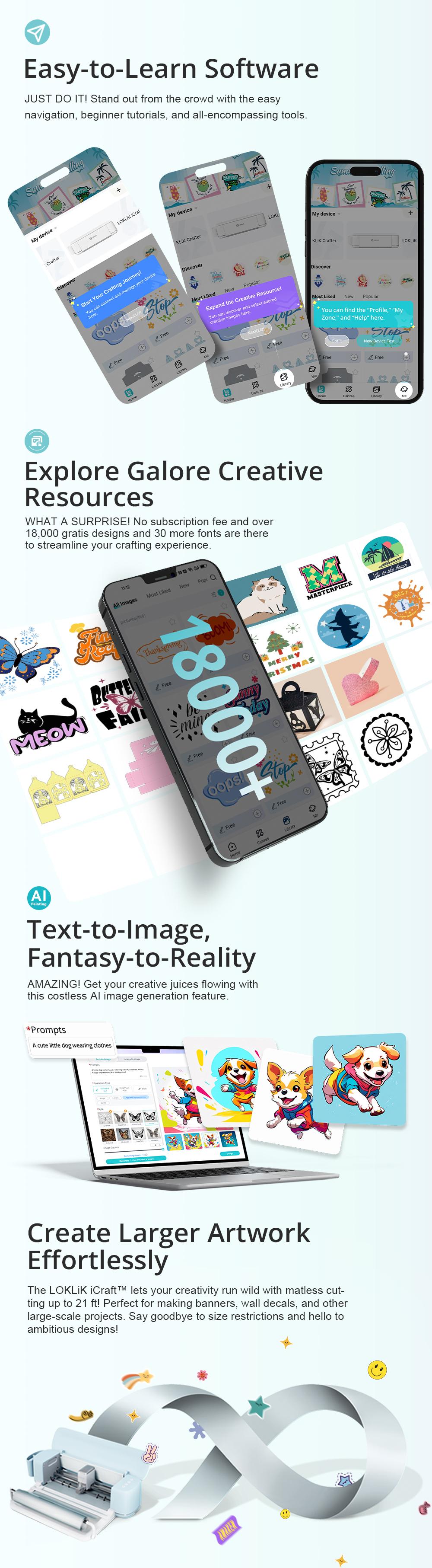 LOKLiK Cutting Machine 2-Bluetooth Connectivity DIY Cutting Machine-Massive Designs Included, for Creating Customized Cards, Home Decor