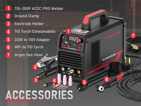 Product Introduction of YESWELDER TIG-200P-ACDC-PRO AC/DC Aluminum TIG Welder 200Amp | AC TIG/DC TIG/Spot TIG/Pulsed TIG/Stick | HF Start 110/220V Dual Volts Welding Machine with Pulse 32