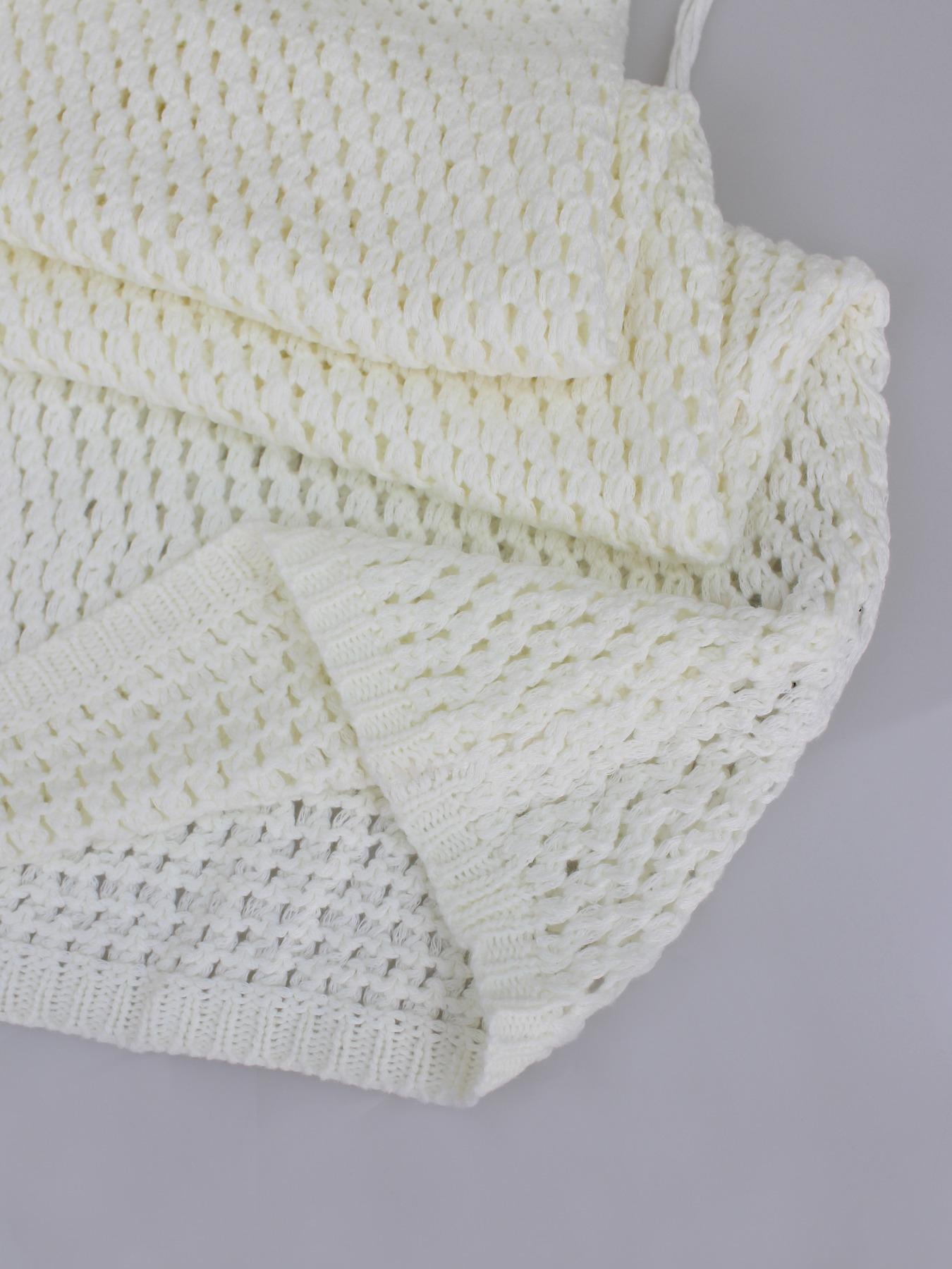 Women’s Crochet Maxi Dress with Fringe Detail, Boho Style Backless Halter Dress for Beach Party Vacation, Summer Resort Wear