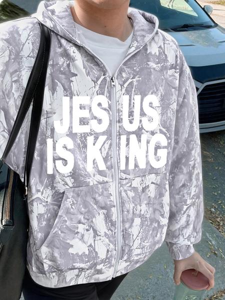 Unisex Jesus Is King Letter Print Hoodie, Fashion Loose-Fitting Long Sleeve Pullover, Fall & Winter Streetwear, Casual Daily Wear, Menswear