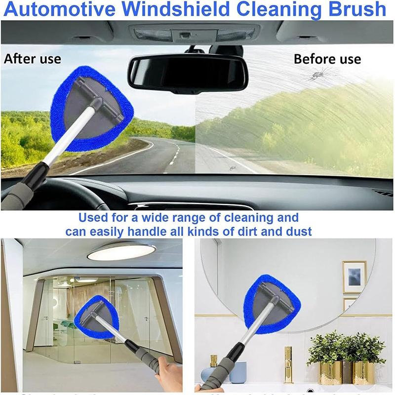 Windshield Cleaning Tool, Microfiber Car Window Cleaner with Extendable Handle, Includes 3 Reusable Washable Microfiber Pads