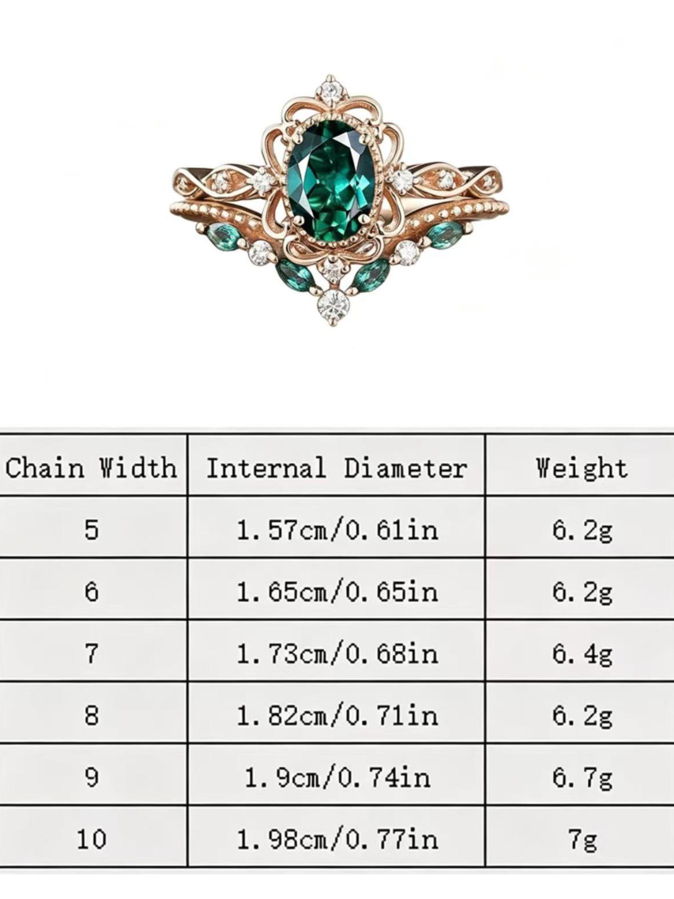 Trendy Emerald Zircon Ring, Sweet European Style Alloy Band, Zircon Wedding Rings, Rose Matching Set, Perfect for Thick Fingers