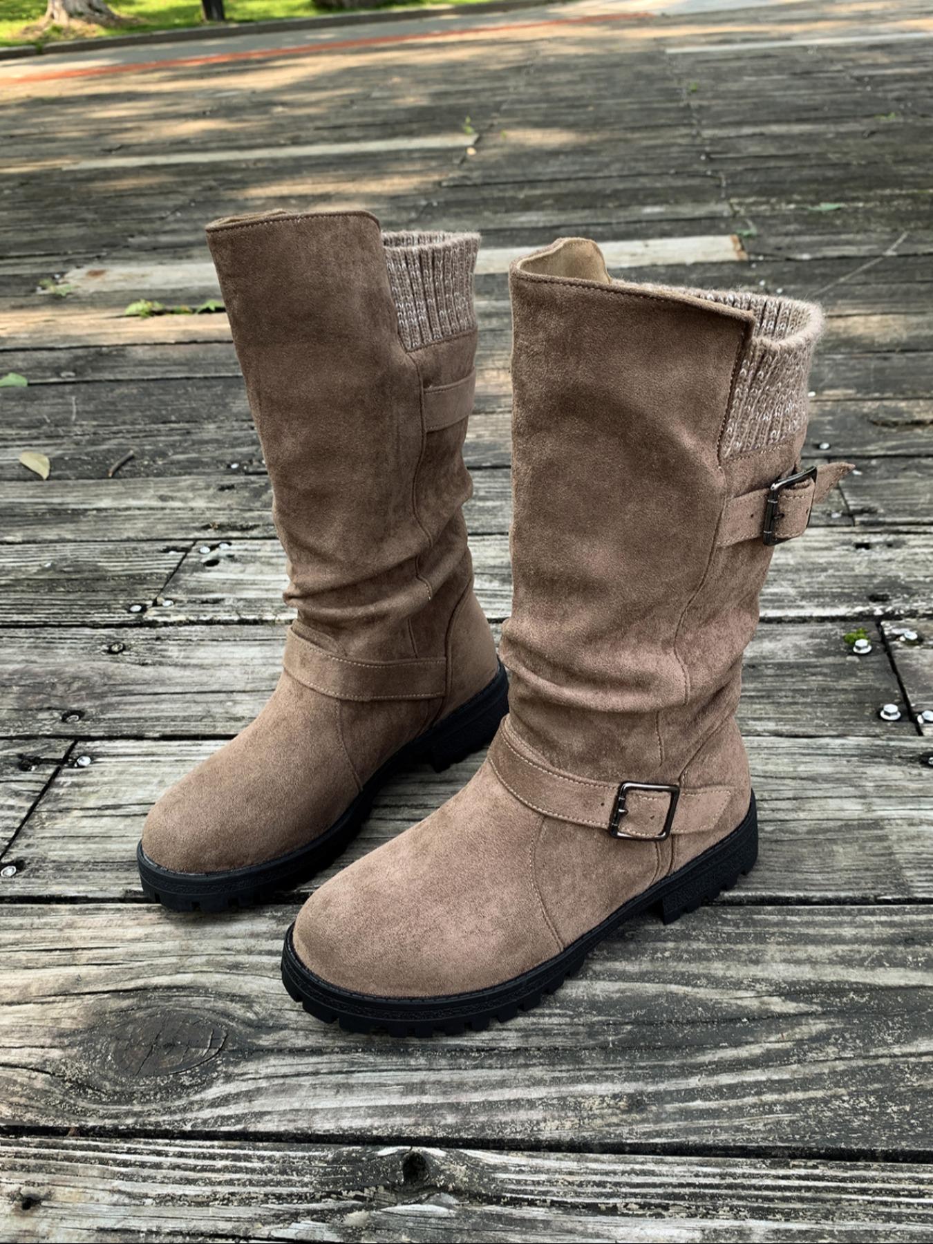 Comfortable mid calf suede women's boots for autumn and winter, Round Toe Boot, with a retro flat design that is comfortable and versatile, perfectly fitting the legs, and suitable for autumn and winter fashion boots