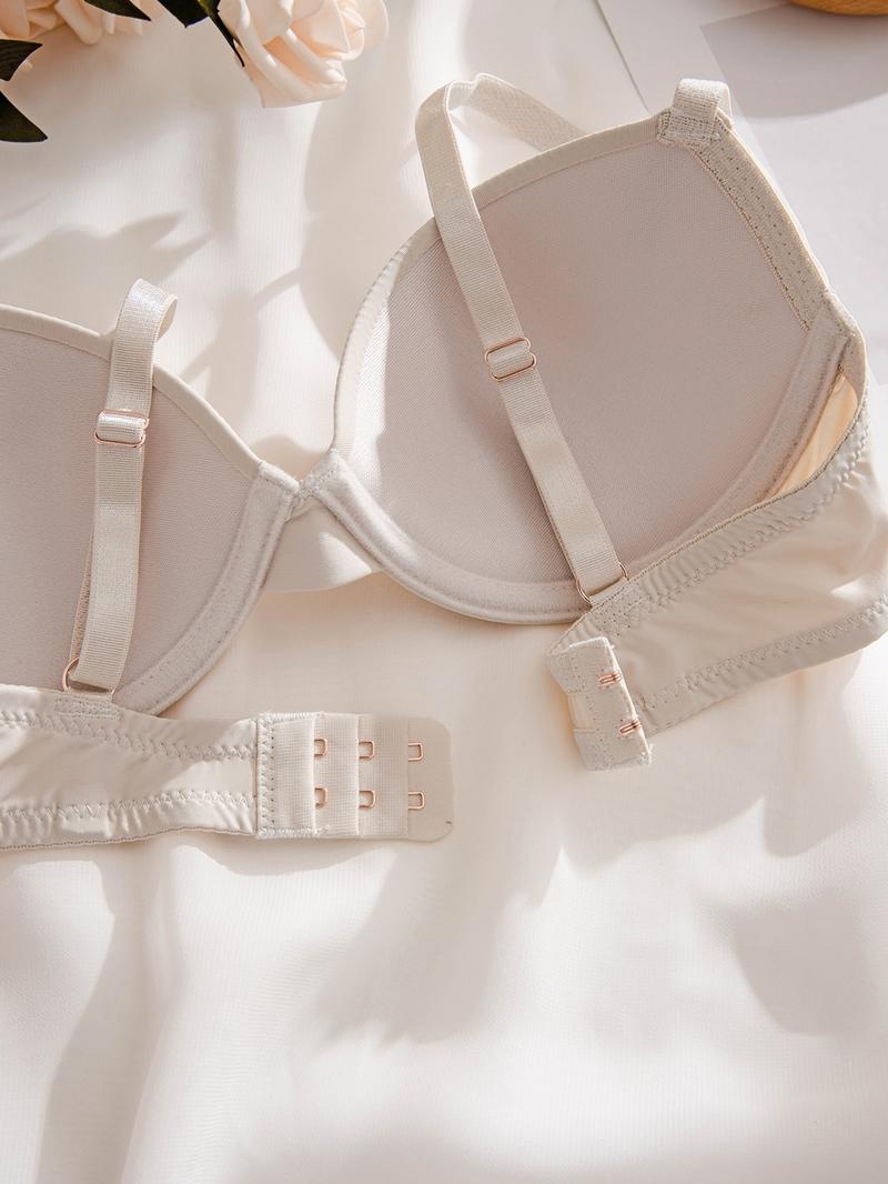 Women's 3pcs Solid Adjustable Strap Bra, Soft Comfortable Breathable Push Up Bra for Daily Wear, Lingerie for All Seasons