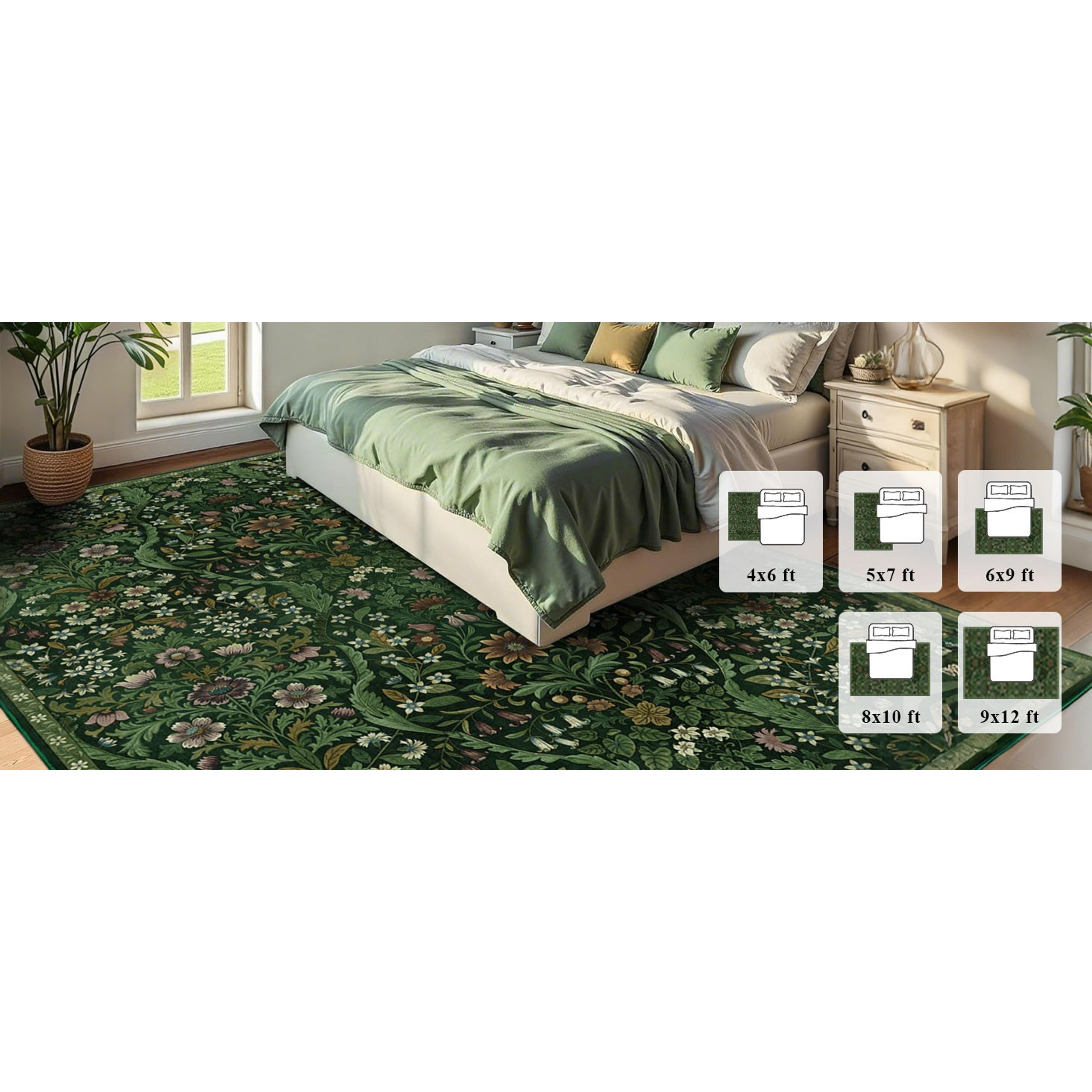5×7 Dark Green Washable Floralbotanics Area Rug - Vintage Boho Soft Low-Pile Stainresist Non-Slip Carpet for Living Room, Bedroom, Home Decor, Rectangle 5×7 Dark Green Washable Floralbotanics Area Rug - Vintage Boho Soft Low-Pile Stainresist Non-Slip Carpet for Living Room, Bedroom, Home Decor, Rectangle