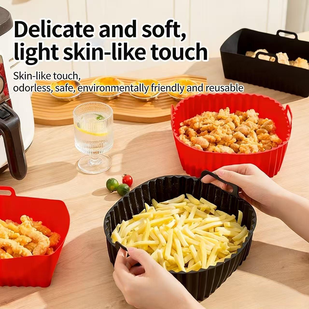 Reusable Silicone Air Fryer Mat, 21cm Square, Fits 4-7 Quart Air Fryers, Microwave Safe, Easy Clean, Non-Stick, Healthy Cooking