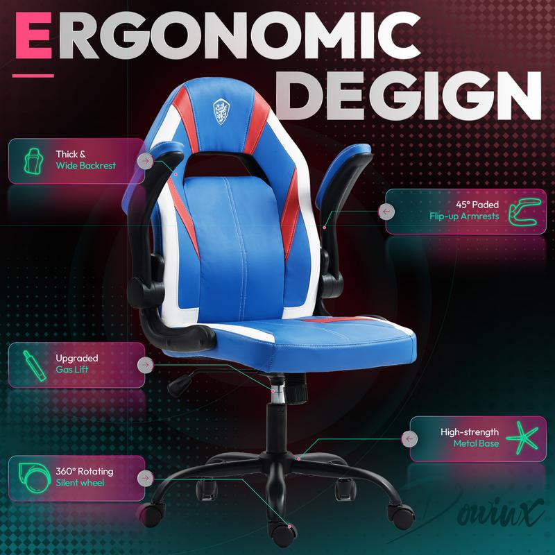 Dowinx Gaming Chair -  Ergonomic gaming chair with breathable PU leather and pocket spring cushion – featuring lumbar support and 360° swivel adjustability, delivering ultimate comfort for intense gaming sessions, available in multiple colors