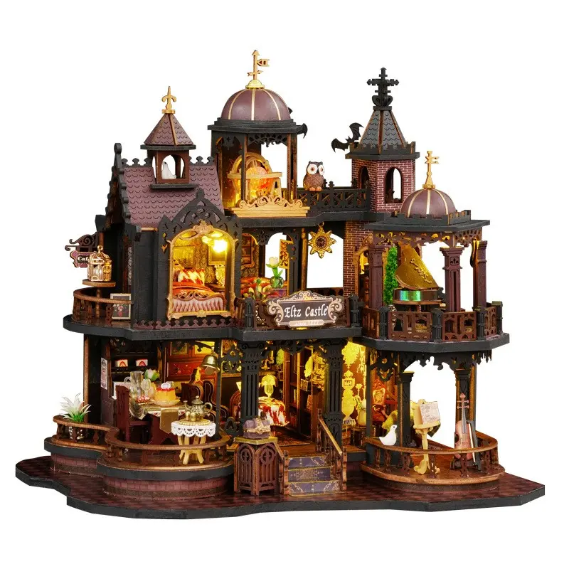 Edinburgh 24.5cm Wooden DIY Gothic Vintage House Model, Handmade Assembly Miniature Villa Toy, Perfect Gift for Boys Girls Birthday Christmas