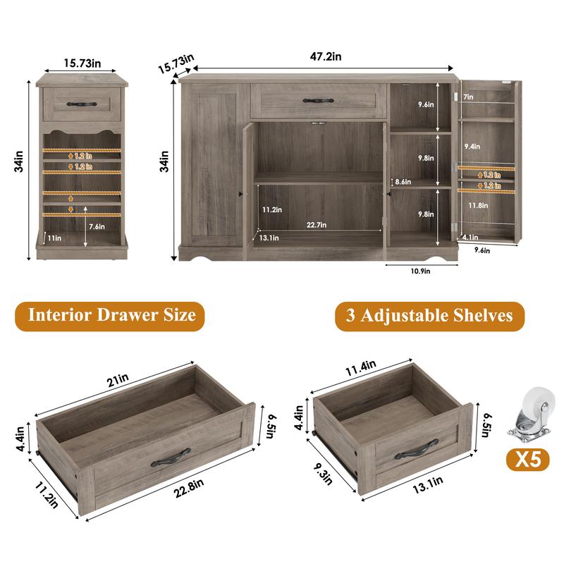 HOSTACK Kitchen Island Cart with Storage, 47'' Kitchen Storage Island on Wheels with 2 Drawers, Rolling Island Table with Adjustable Shelves, Mobile Buffet Sideboard Cabinet HOSTACK Kitchen Island Cart with Storage, 47'' Kitchen Storage Island on Wheels with 2 Drawers, Rolling Island Table with Adjustable Shelves, Mobile Buffet Sideboard Cabinet