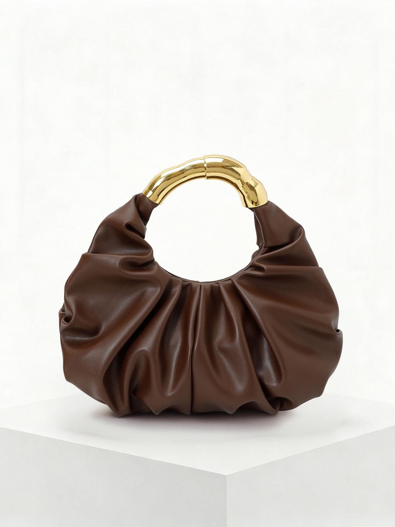 High end light luxury pleated cloud handbag, bamboo ring handle, practical texture, fashionable and versatile handbag, solid color and high quality, versatile item for dating, dinner, commuting and other occasions