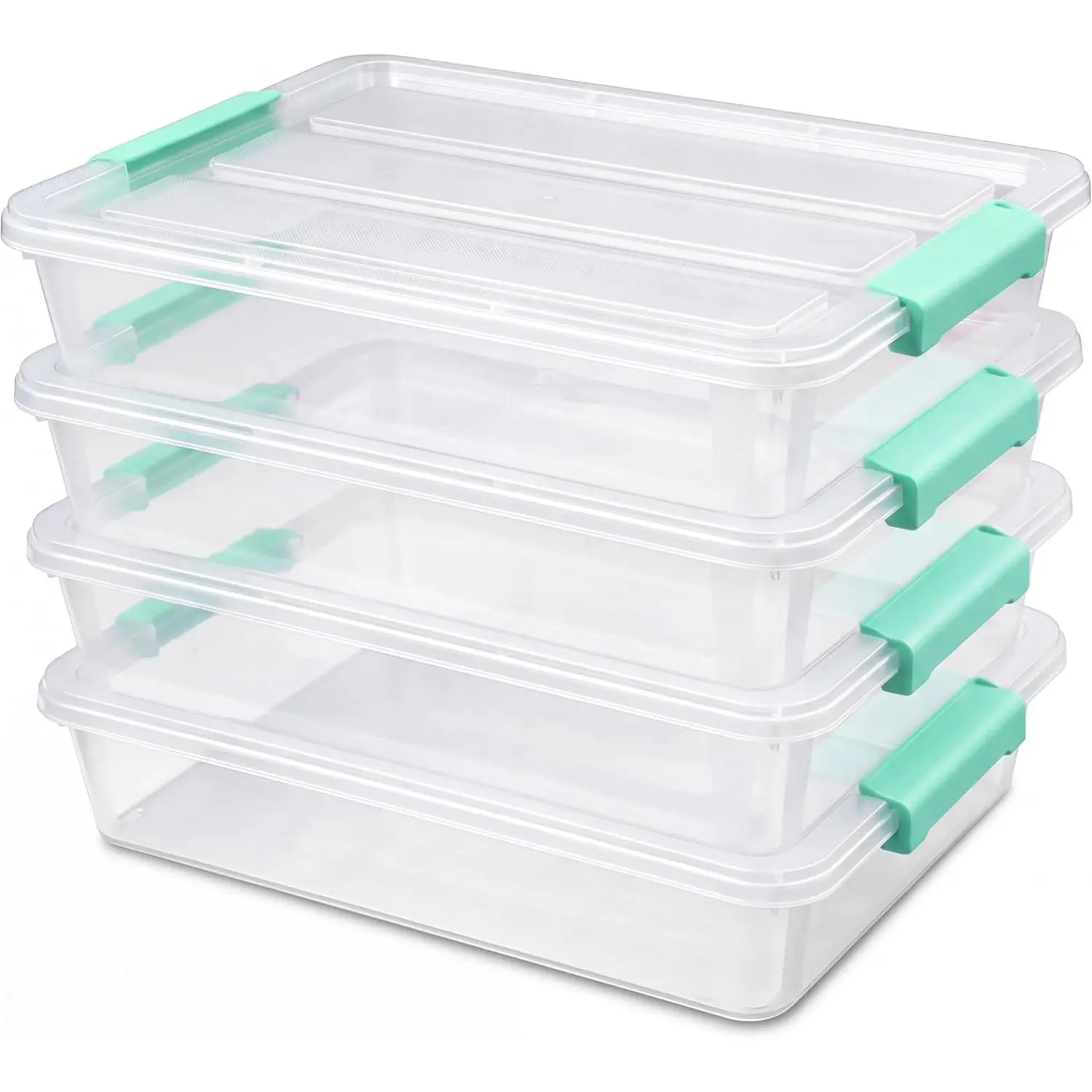 6 Qt Clear Storage Bins with ,Plastic Sensory Bins Stackable Storage Containers with Secure Latches,Multi-Purpose Classroom Storage Organizer for Craft Supplies,Paper & Office Stationery,4 Pack