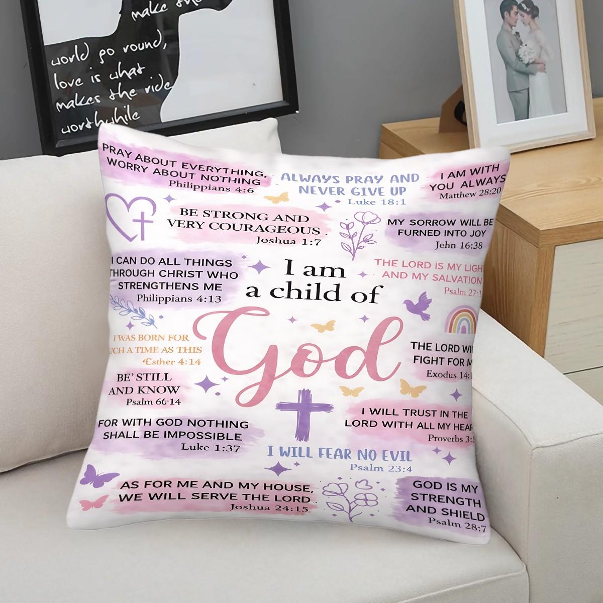 I Am A Child Of God Throw Pillow, Christian Bible Verse Cushion, Religious Accent Pillow (Includes Pillow Core), Inspirational Decor for Bedroom, Sofa & Church,Gift for Mother, Sister, Daughter