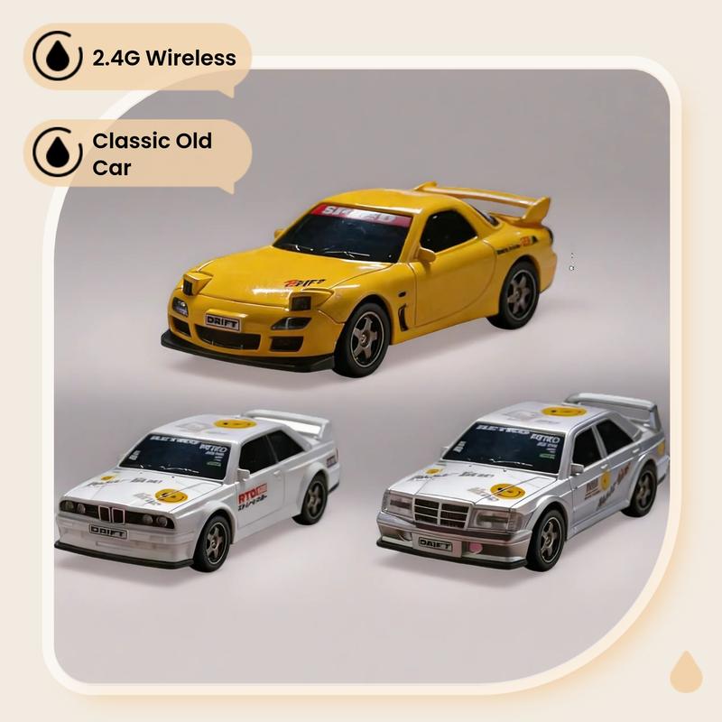 Classic Old Car Style RC Drift Car, RC Model Car, 1:43 Scale, 2.4g Wireless Remote Control, LED Lights, Type-C Charging, 30-Minute Battery Life